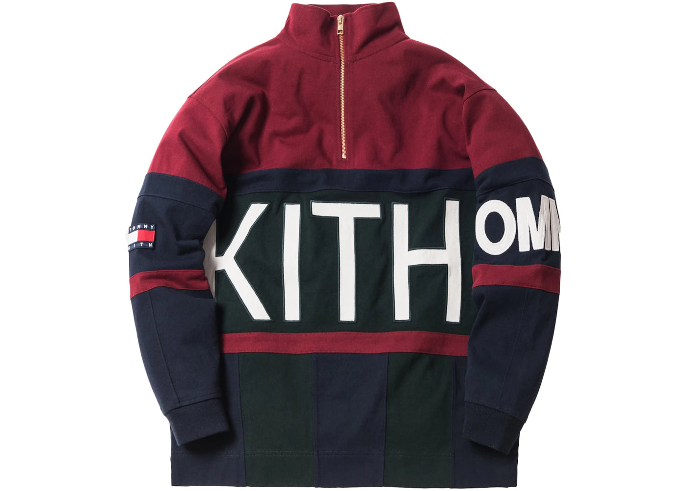 Kith x Tommy Hilfiger Color Block Logo Quarter-Zip Burgundy