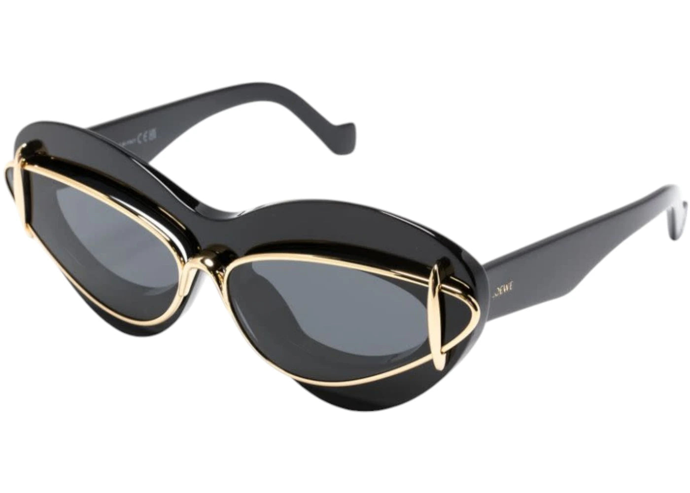 LOEWE Cateye Double Frame Sunglasses Shiny Black/Smoke (LW40119I 01A)
