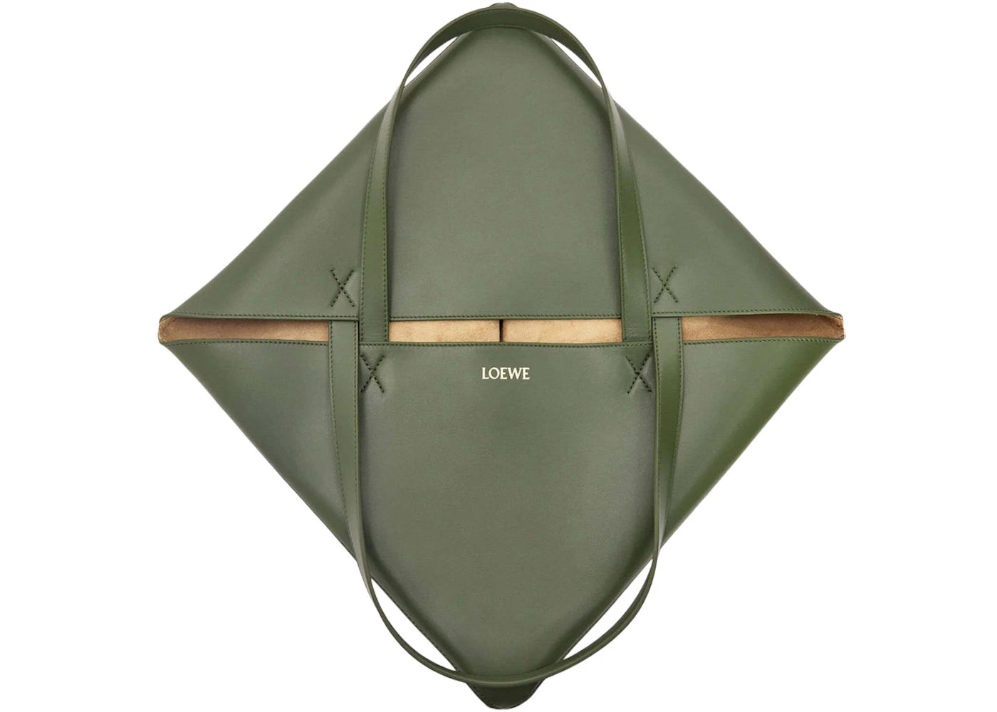 LOEWE Large Puzzle Fold Tote in Shiny Calfskin Umber/Hunter Green