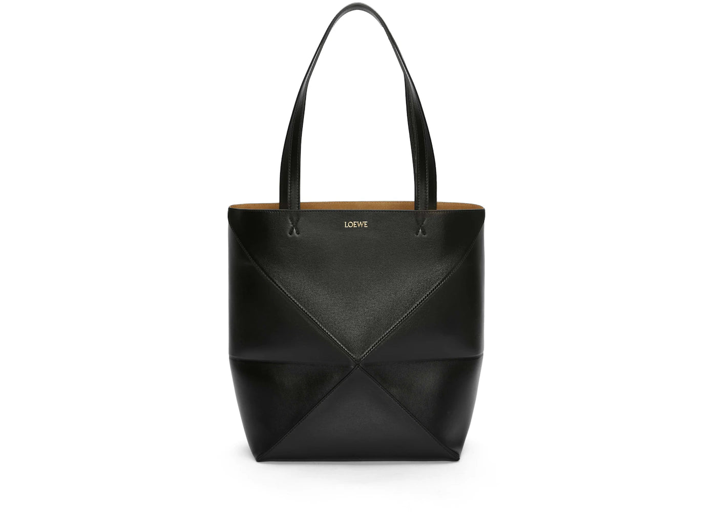 LOEWE Medium Puzzle Fold Tote in Shiny Calfskin Black