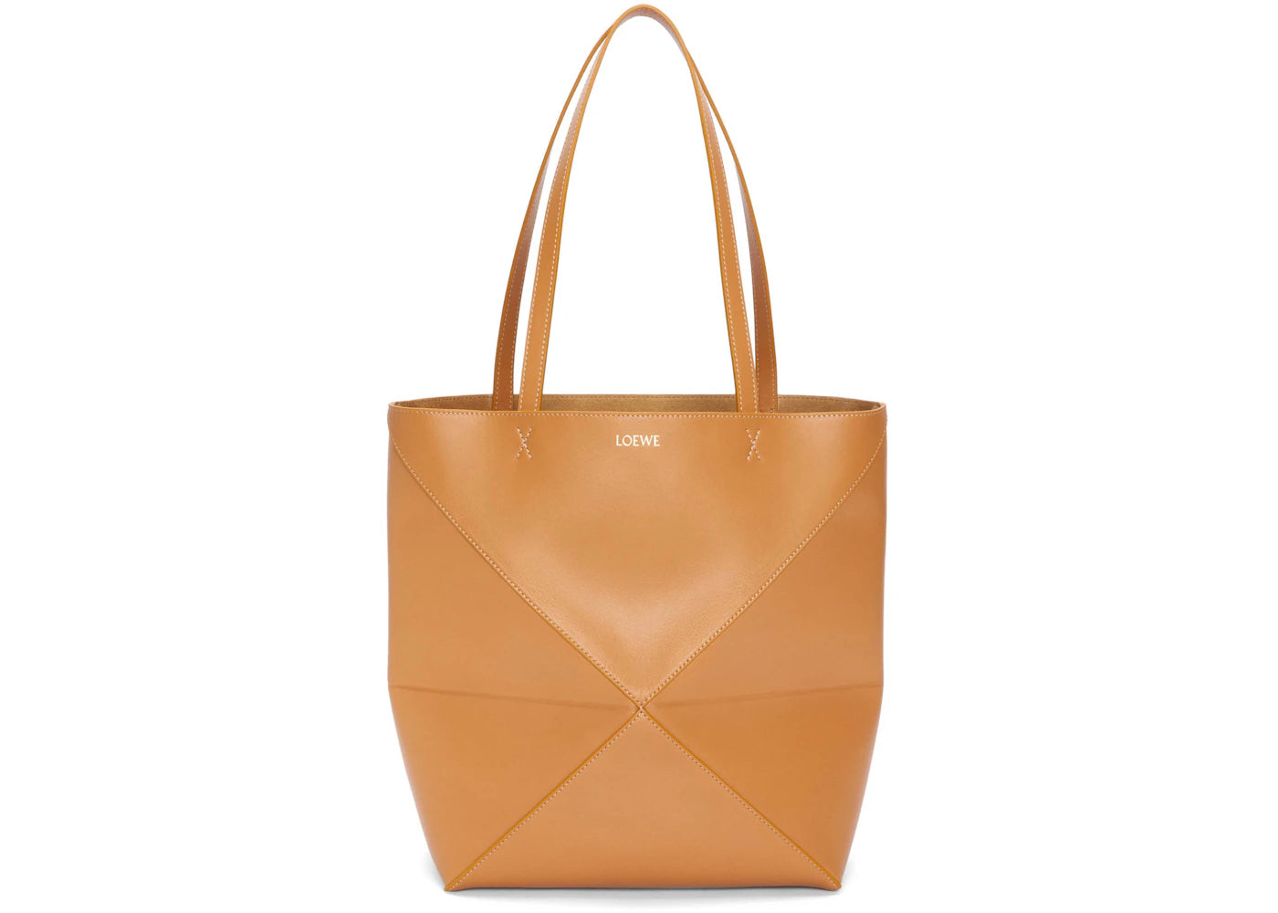 LOEWE Medium Puzzle Fold Tote in Shiny Calfskin Warm Desert