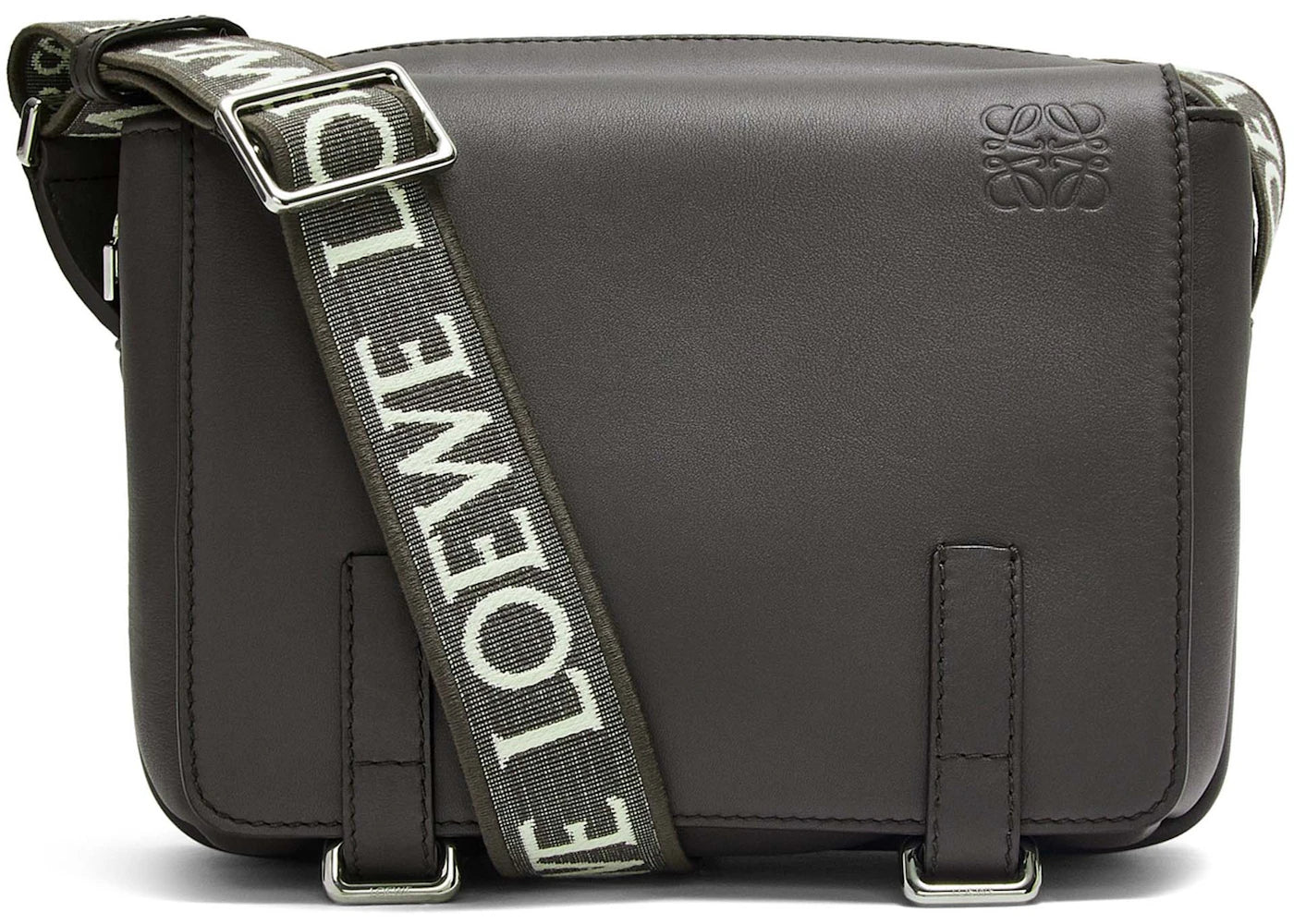 LOEWE Military Messenger Bag in Supple Smooth Calfskin and Jacquard XS Dark Grey