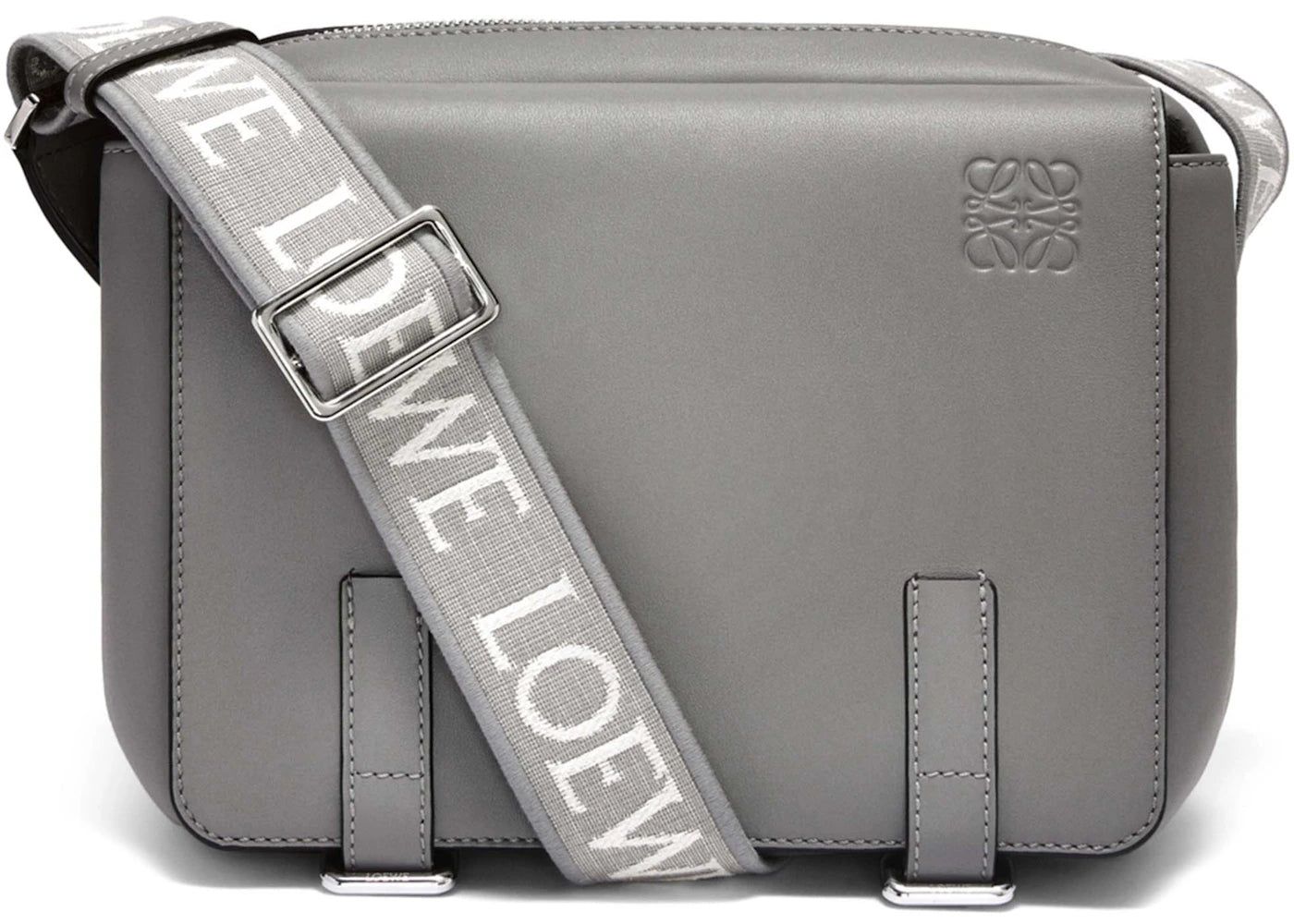 LOEWE Military Messenger Bag in Supple Smooth Calfskin and Jacquard XS Gray