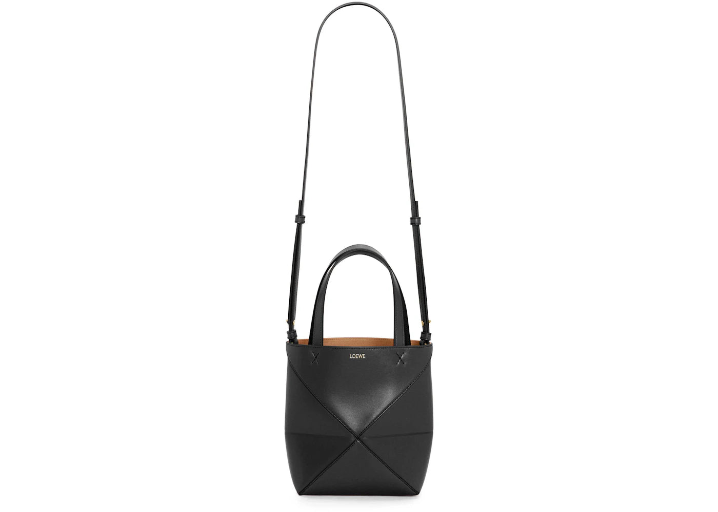 LOEWE Mini Puzzle Fold Tote in Shiny Calfskin Black