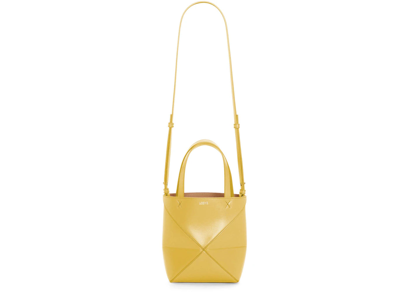 LOEWE Mini Puzzle Fold Tote in Shiny Calfskin Bright Ochre