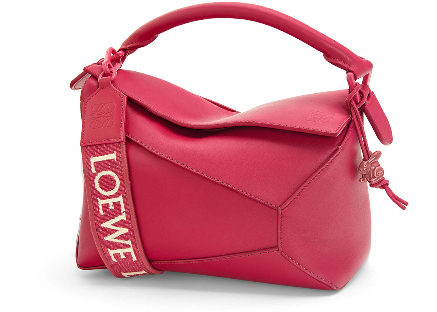 LOEWE Puzzle Edge Bag In Satin Calfskin Small Ruby Red Glaze