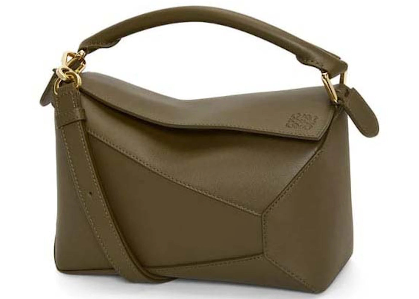 LOEWE Small Puzzle Bag In Classic Calfskin Dark Khaki Green