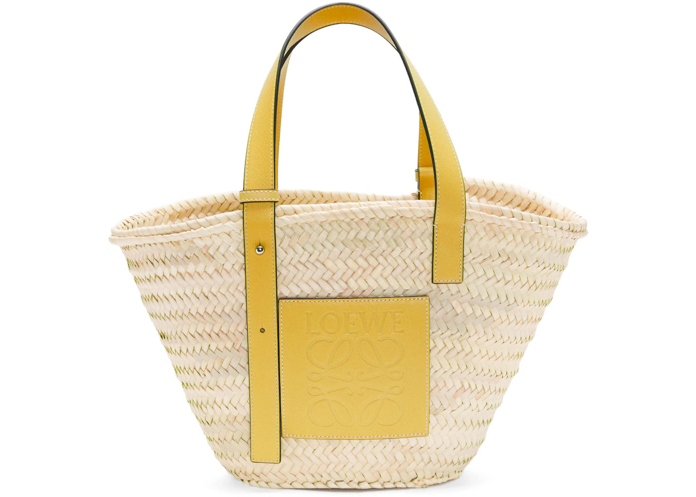 LOEWE x Howls Basket Bag In Palm Leaf And Calfskin Yellow