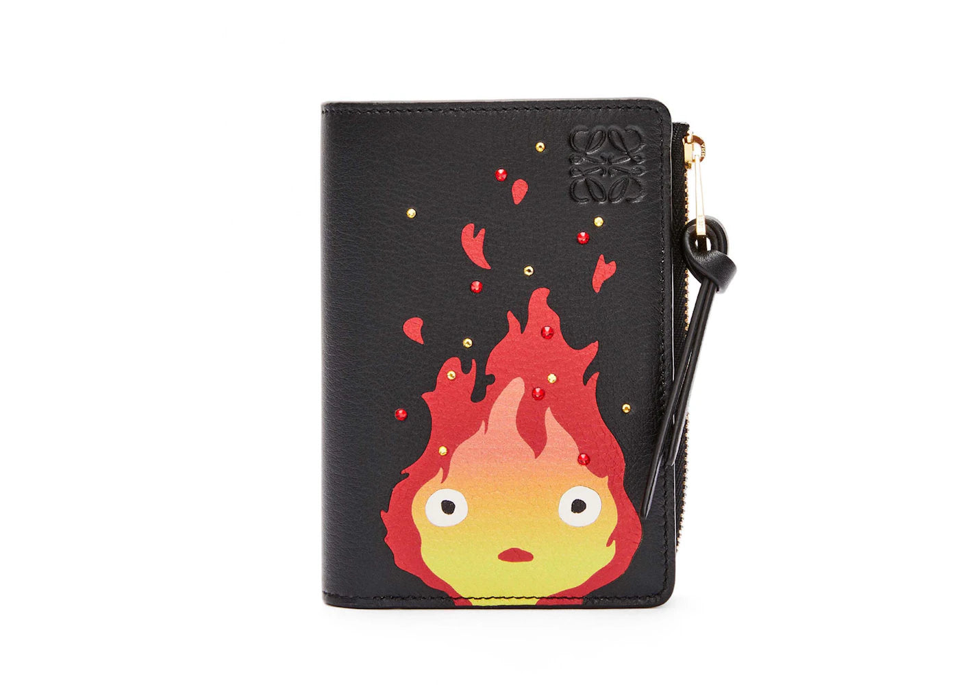 LOEWE x Howls Calcifer Slim Zip Bifold Wallet In Satin Calfskin Black