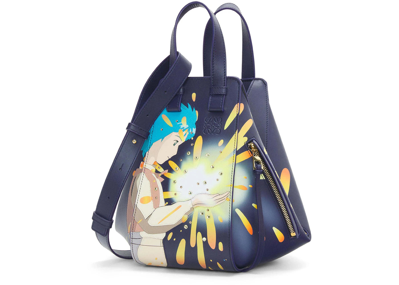 LOEWE x Howls Magical Sky Small Hammock Bag In Satin Calfskin Marine