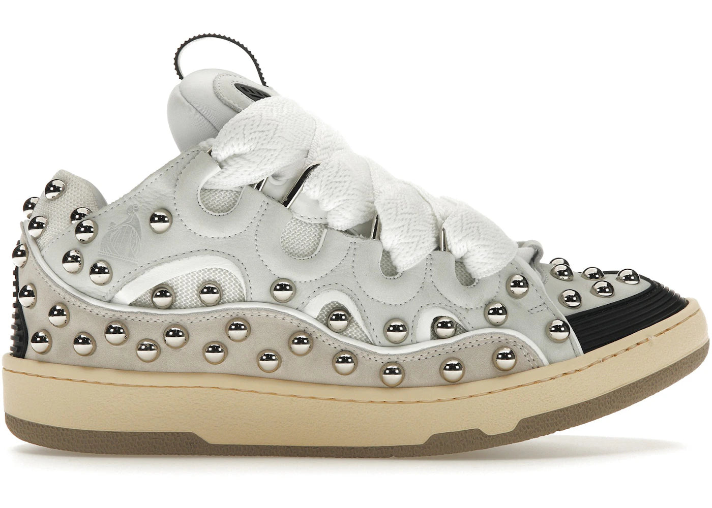 Lanvin Studded Leather Curb Sneaker White