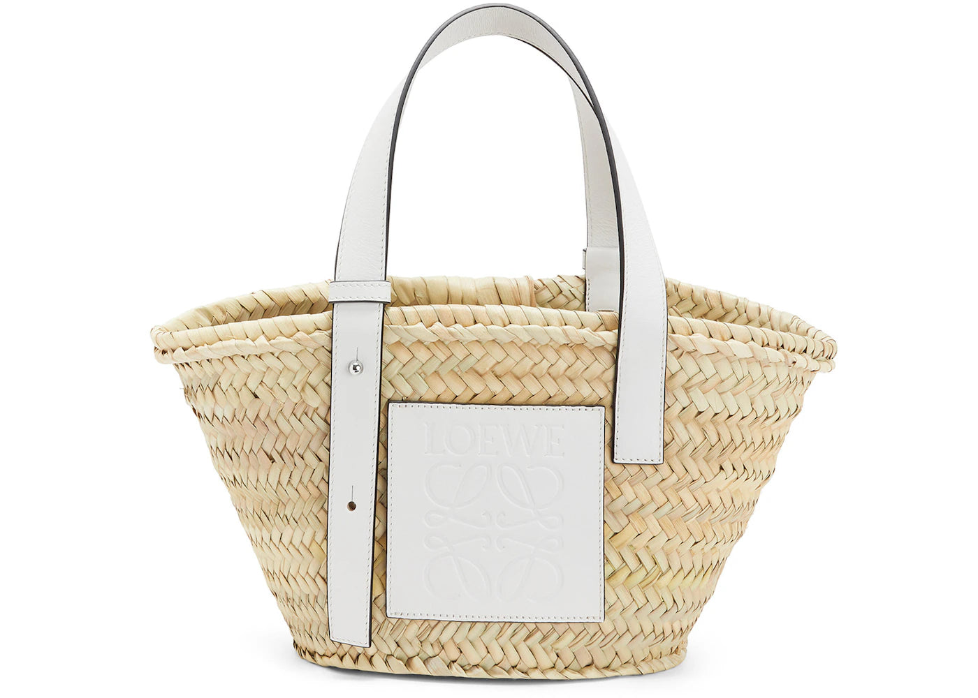 LOEWE Basket Bag in Palm Leaf and Calfskin Small Natural/White