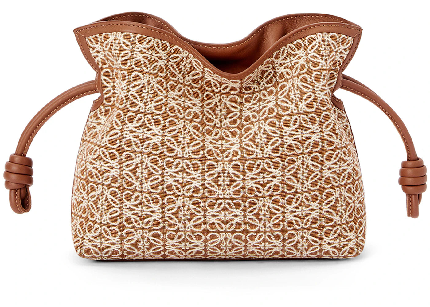 LOEWE Mini Flamenco Clutch in Anagram Jacquard and Calfskin Tan/Pecan