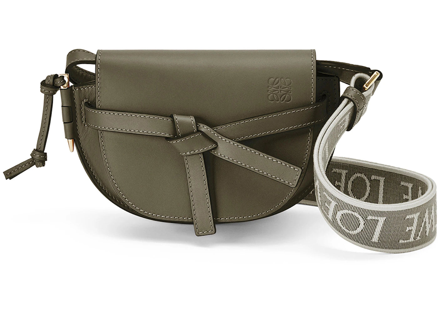 LOEWE Mini Gate Dual Bag in Soft Calfskin and Jacquard Autumn Green