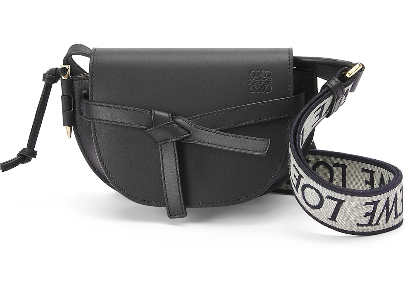 LOEWE Mini Gate Dual Bag in Soft Calfskin and Jacquard Black