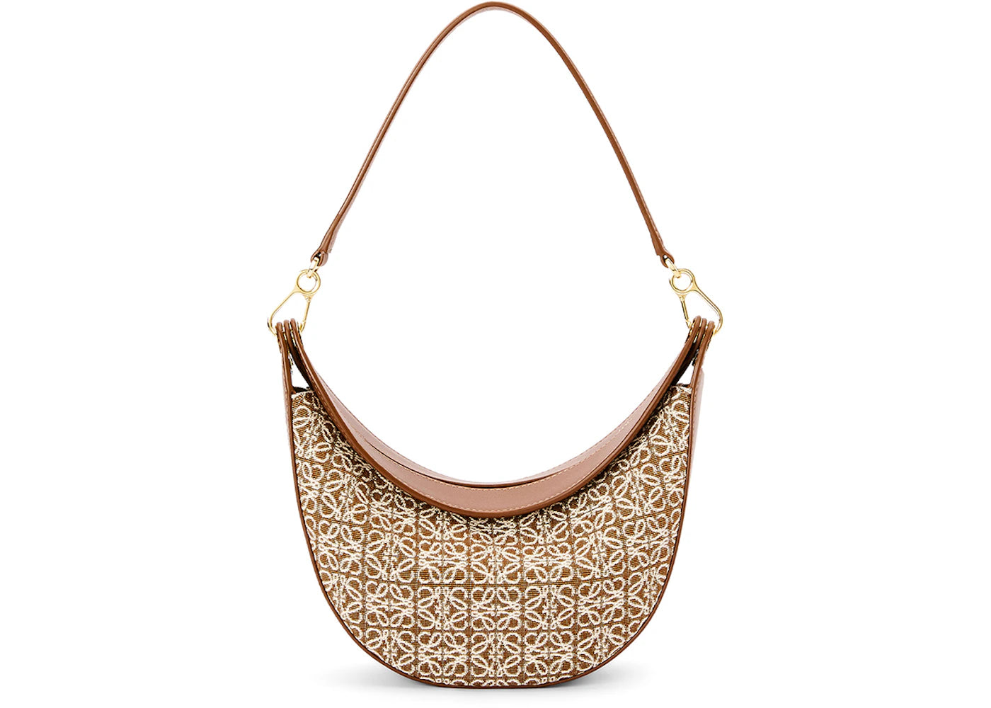 LOEWE Small Luna Bag in Anagram Jacquard and Classic Calfskin Tan/Pecan