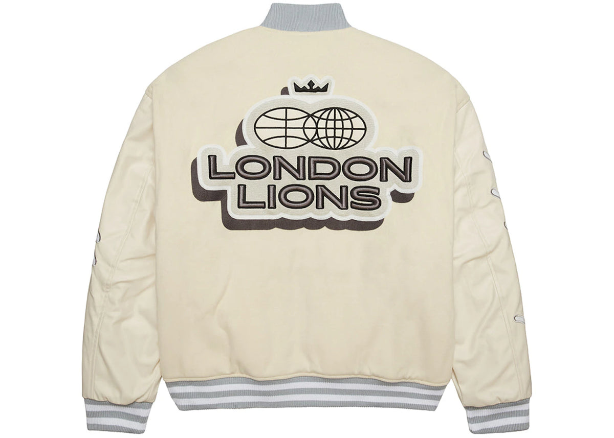 London Lions x Beautiful Struggles LDN Euro Varsity Jacket (In-Store) Cream/Grey