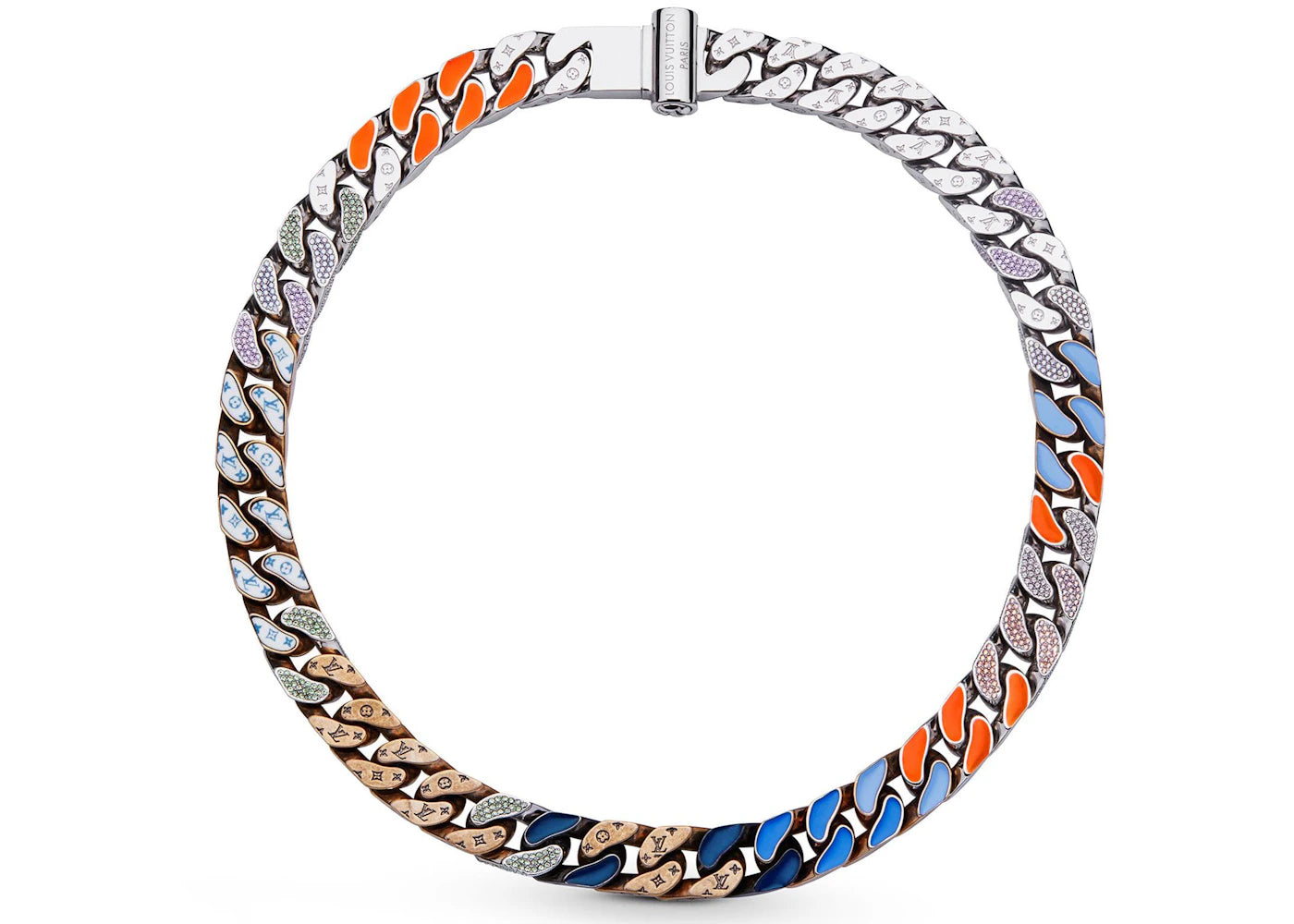 Louis Vuitton Chain Links Patches Necklace Engraved Monogram Multicolor