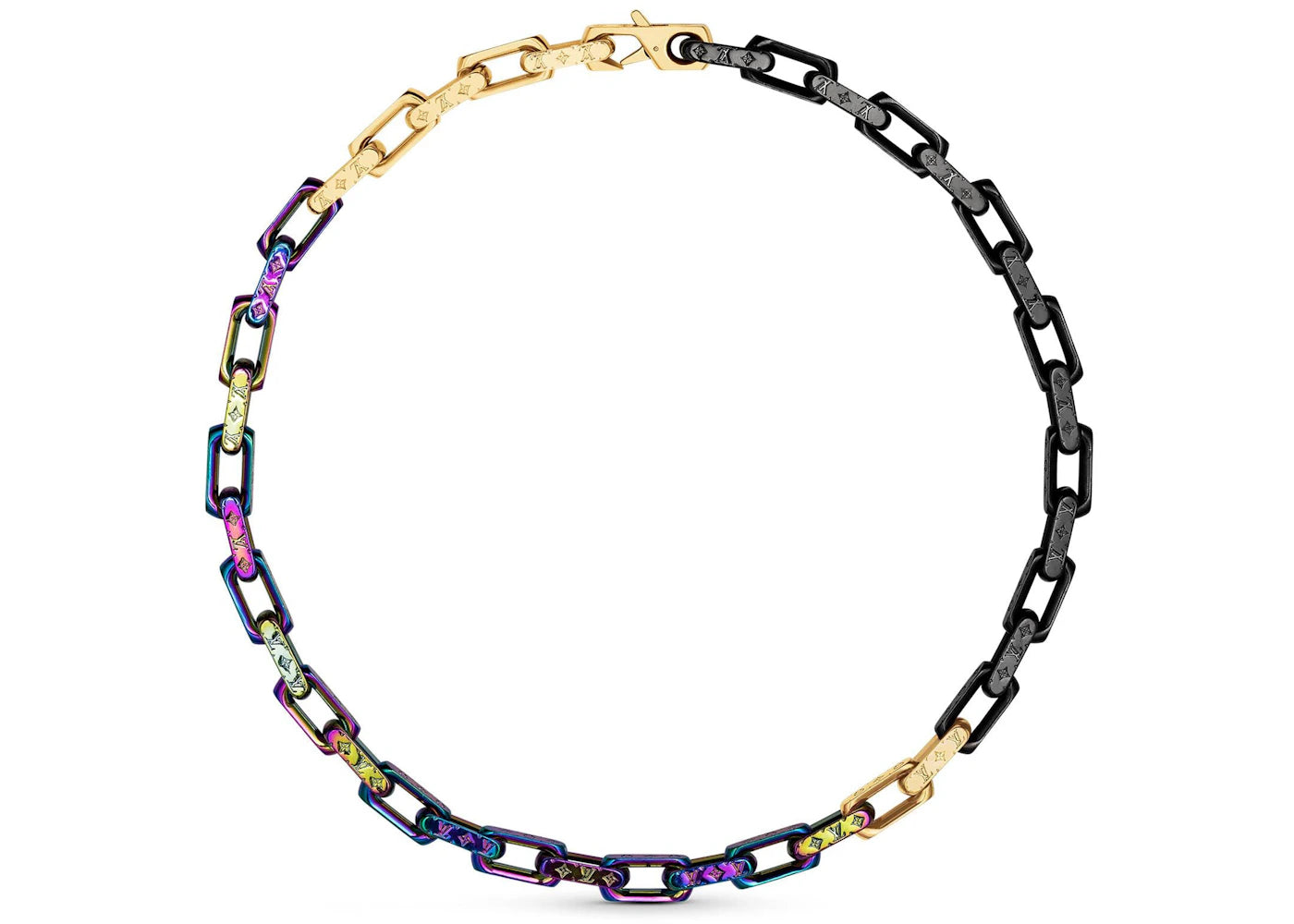 Louis Vuitton Chain Necklace Engraved Monogram Colors Black/Gold/Multicolor