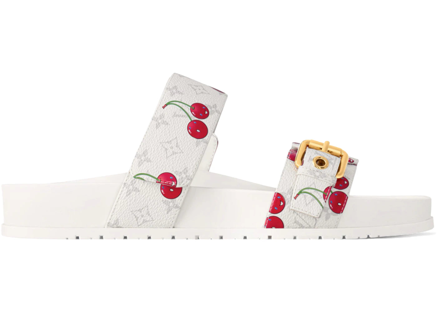 Louis Vuitton Cherry Bom Dia Flat Comfort Mule x Takashi Murakami White Monogram Cherry