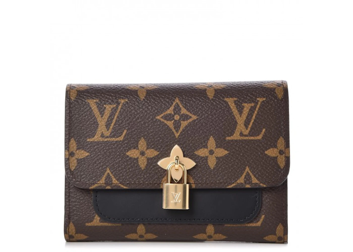 Louis Vuitton Compact Wallet Flower Lock Monogram Noir Black