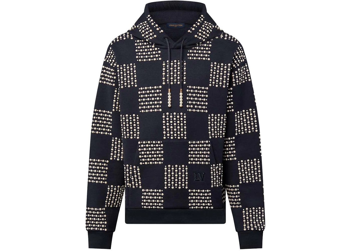 Louis Vuitton Cotton Hoodie with Pearl Damier Embroidery Dark Night Blue