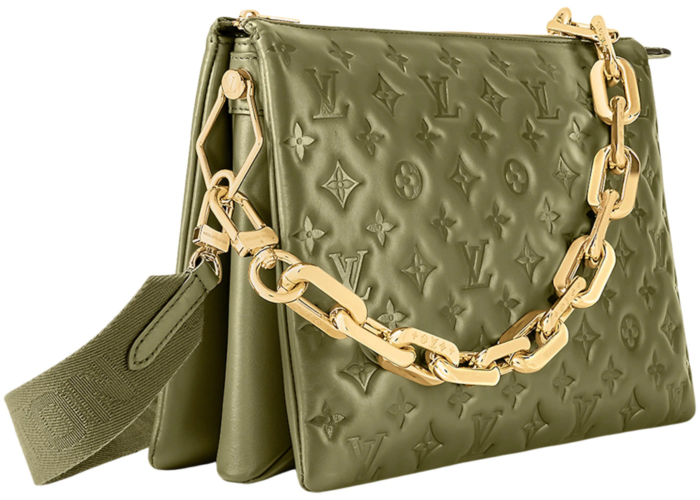 Louis Vuitton Coussin Handbag MM Monogram Embossed Khaki