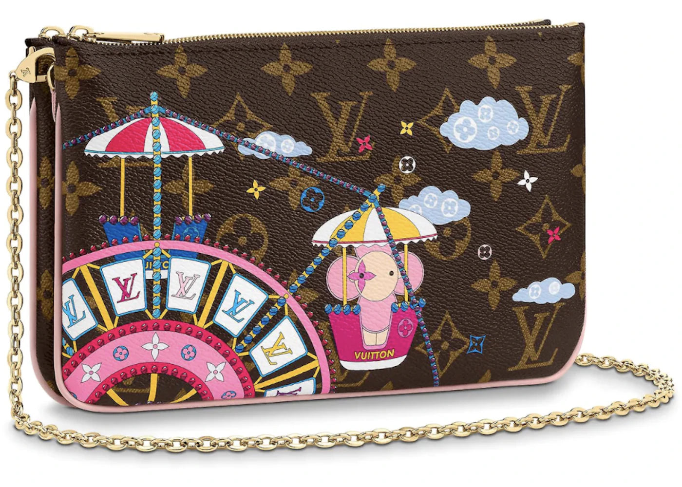 Louis Vuitton Double Zip Pochette Monogram Vivienne Holiday Rose Ballerine Pink