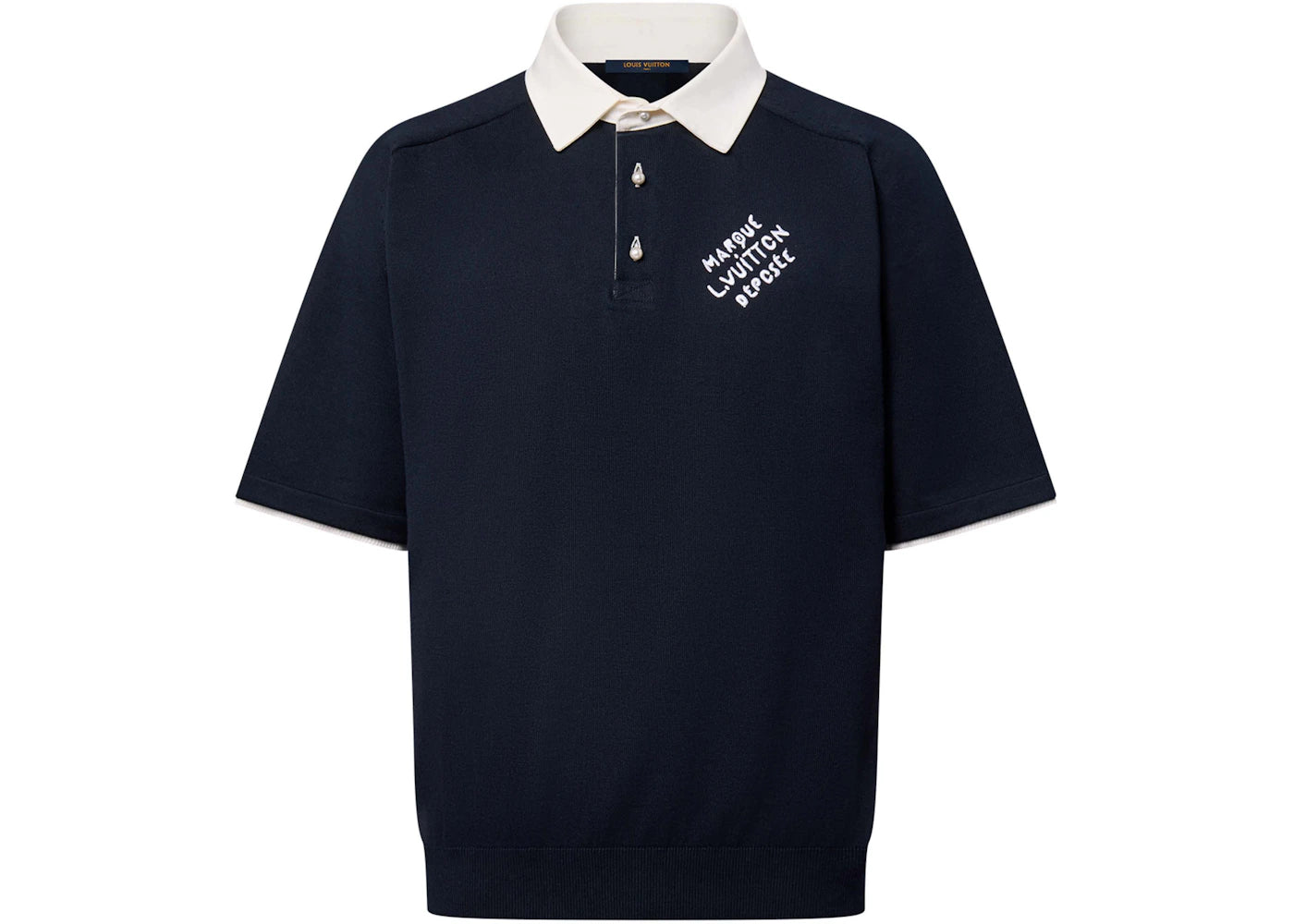 Louis Vuitton Embroidered Short-Sleeved Cotton Blend Polo Shirt Navy Blue
