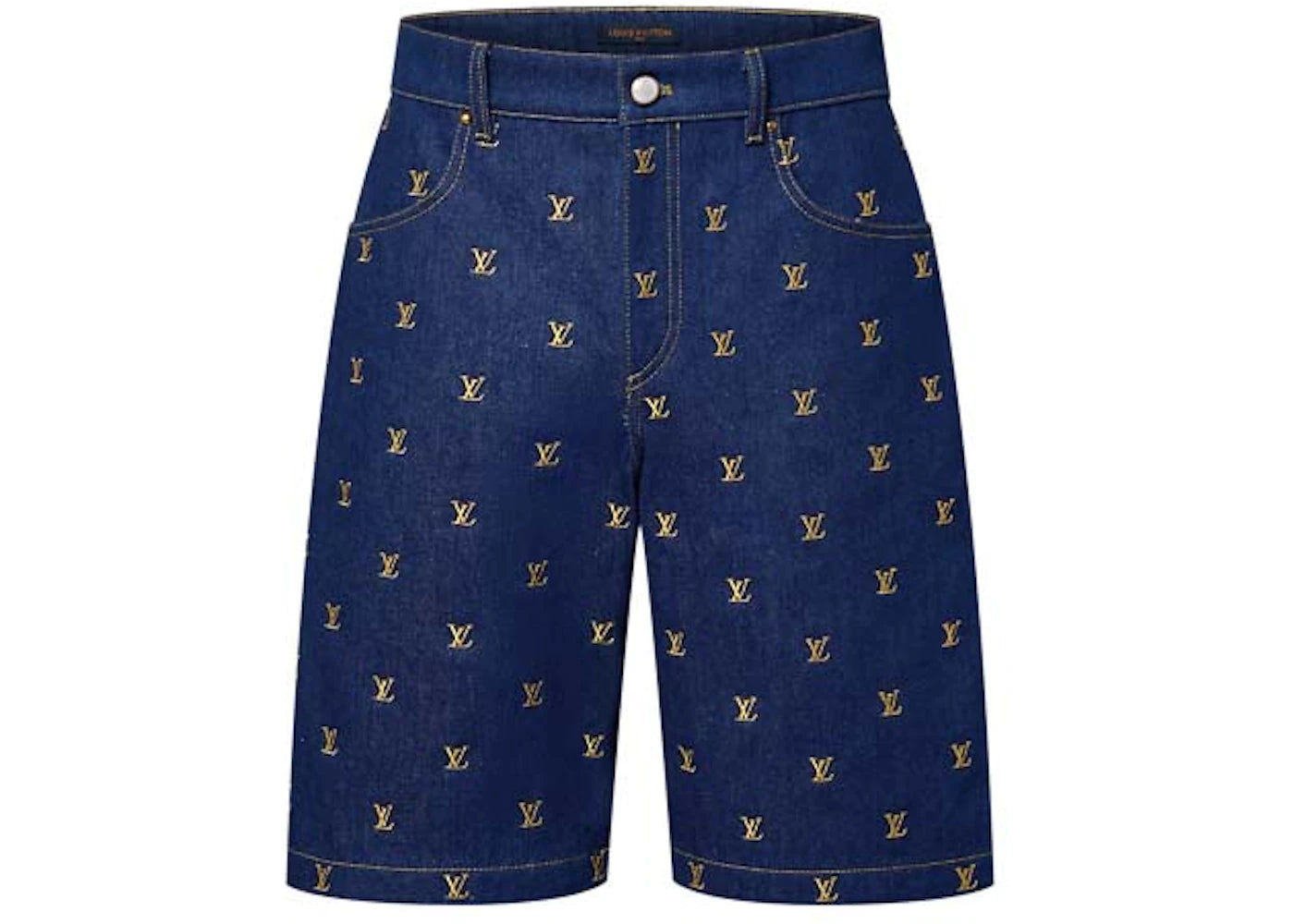 Louis Vuitton Embroidered Signature Denim Shorts Indigo