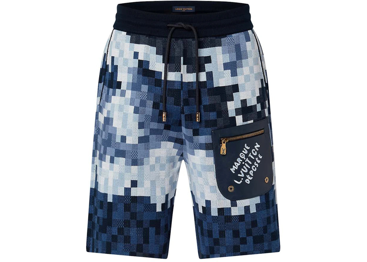 Louis Vuitton Hybrid Leather and Cotton Damier Shorts Blue Damoflage Damier