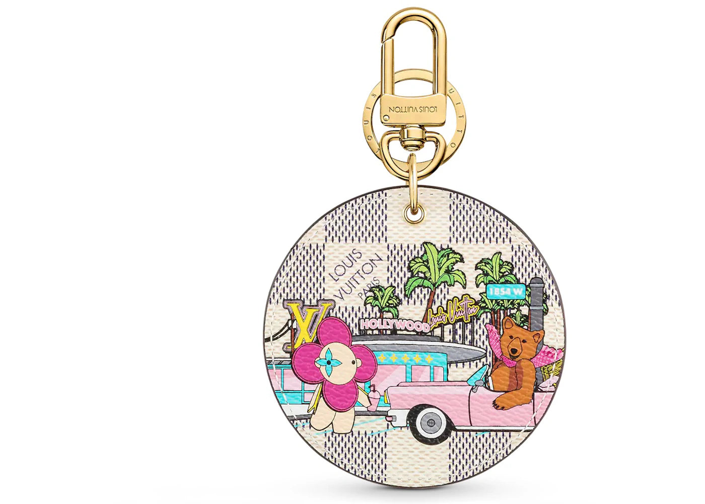 Louis Vuitton Illustre Hollywood Drive Xmas Bag Charm and Key Holder Damier Azur Vivienne White/Pink