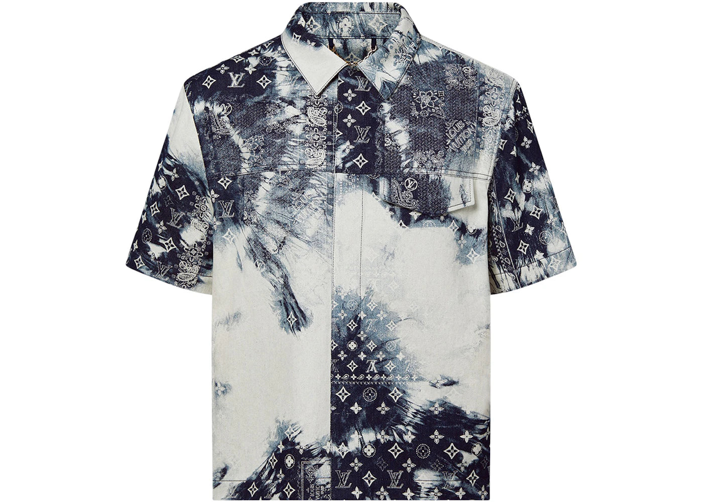 Louis Vuitton Monogram Bandana Short-Sleeved Denim Shirt Indigo/White