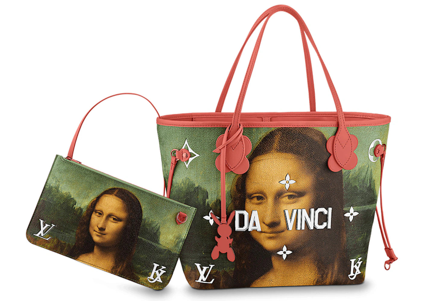 Louis Vuitton x Jeff Koons Neverfull Leonardo da Vinci Masters MM Pink Multicolor