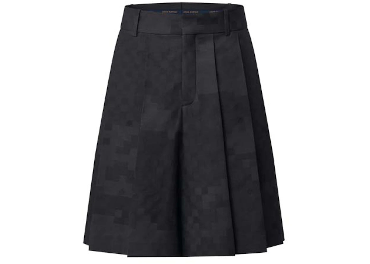 Louis Vuitton Pleated Silk And Wool Blend Damier Shorts Black Damoflage