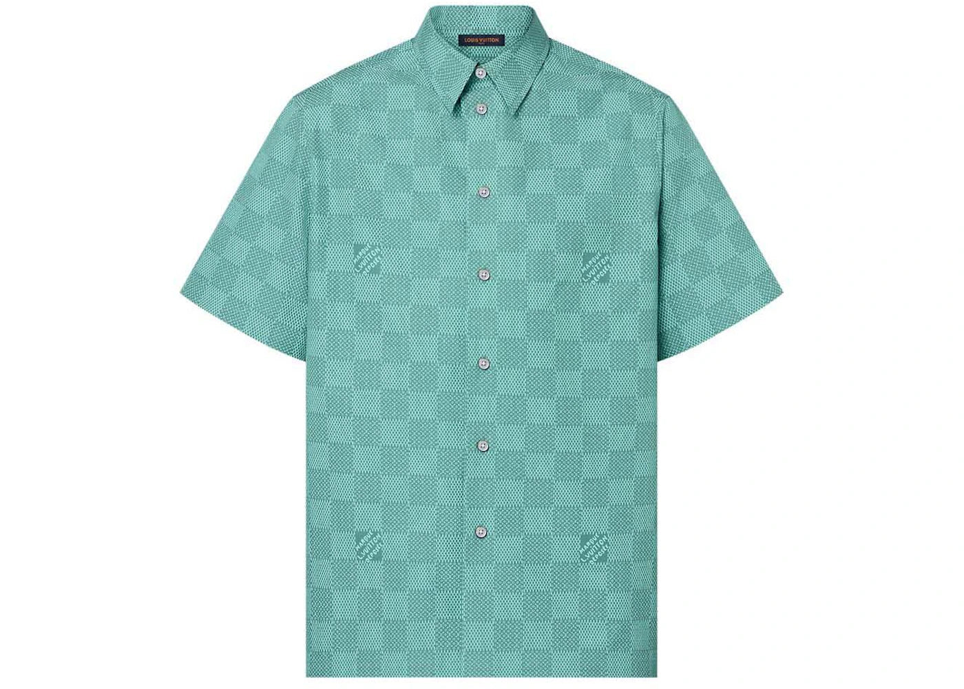 Louis Vuitton Printed Short-Sleeved Cotton Shirt Teal