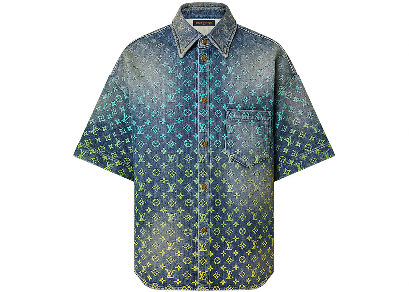 Louis Vuitton Rainbow Monogram Short-Sleeved Denim Shirt Indigo Blue