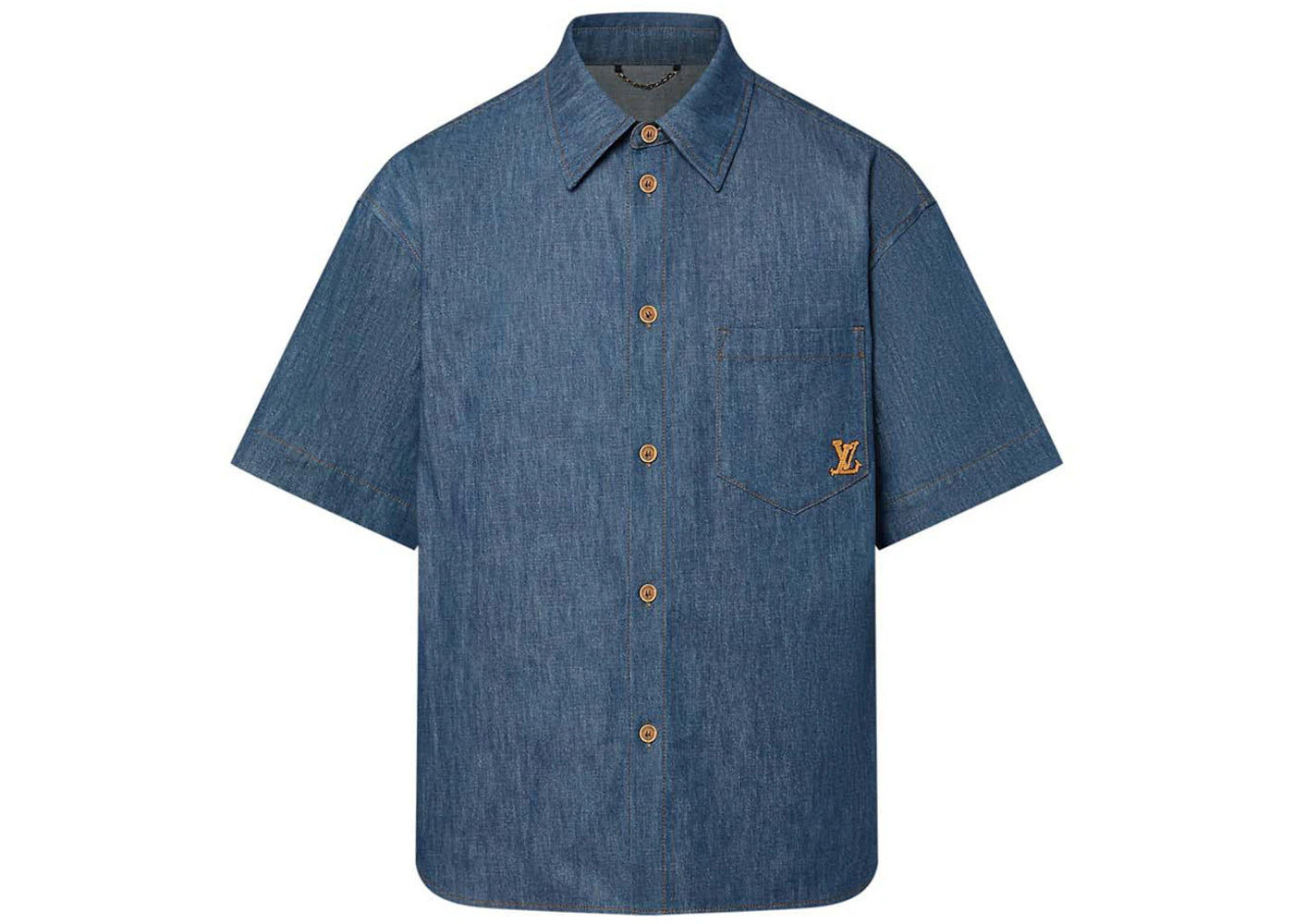 Louis Vuitton Short-Sleeved Cotton Chambray Shirt Indigo