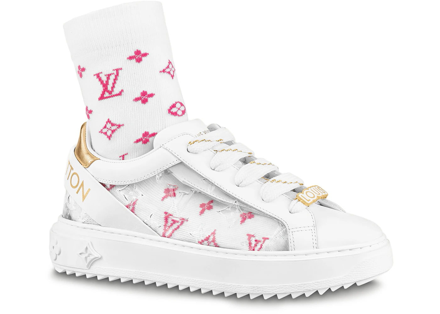 Louis Vuitton Time Out Debossed Monogram Transparent Upper White Gold (Women's) (White Pink Socks Included)