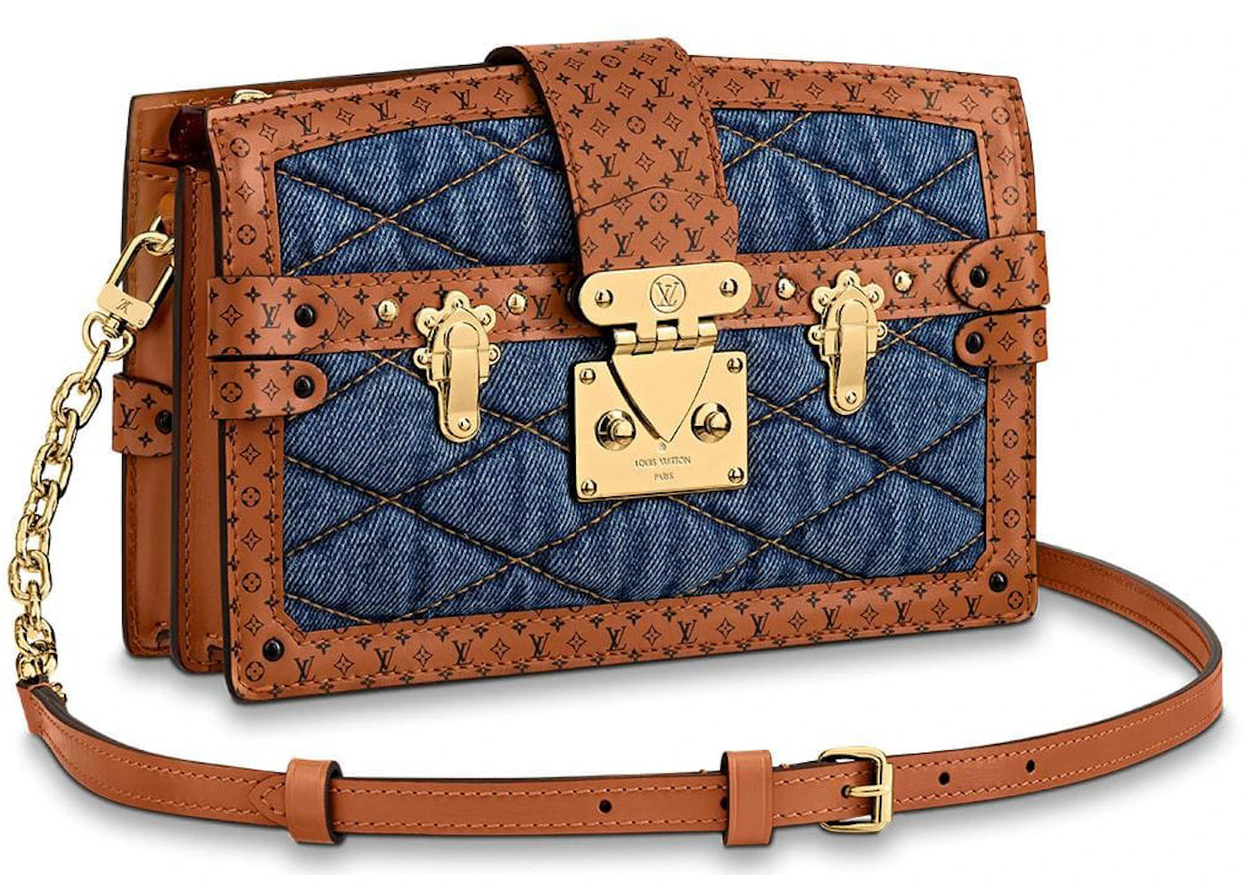 Louis Vuitton Trunk Clutch Quilted Denim Blue