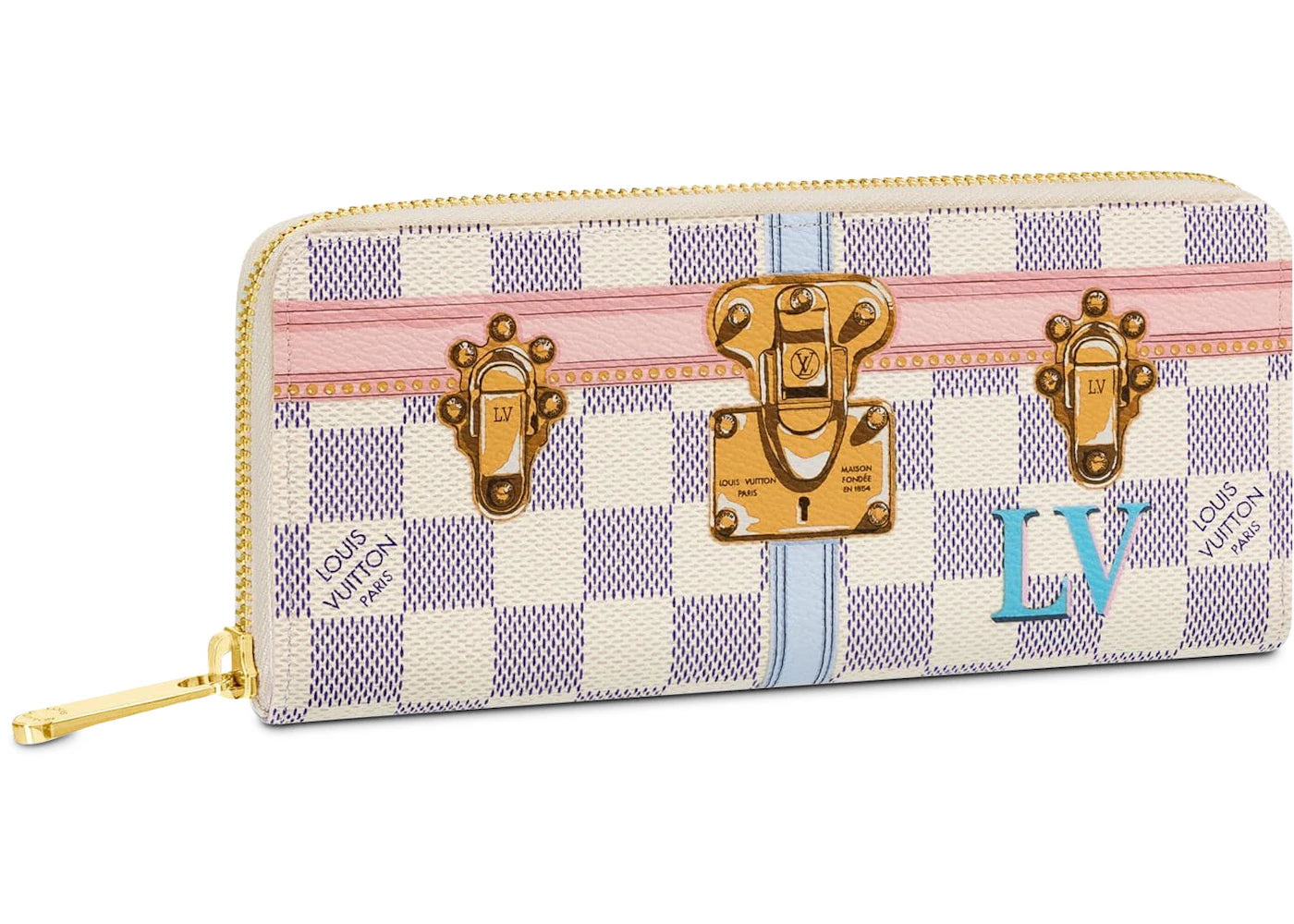 Louis Vuitton Wallet Clemence Damier Azur Summer Trunk Collection White/Blue/Pink