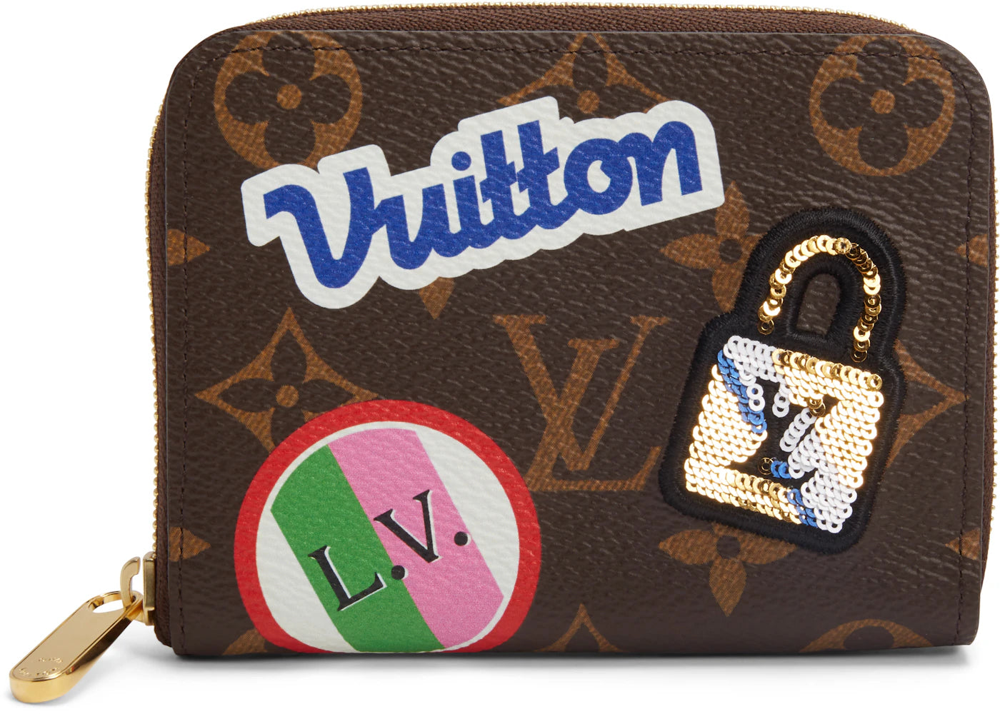 Louis Vuitton Zippy Coin Purse Monogram Patches Brown Multicolor