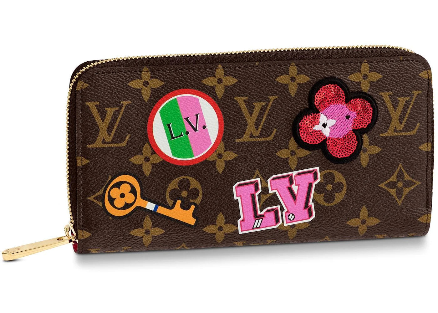 Louis Vuitton Zippy Wallet Monogram Patches Brown Multicolor