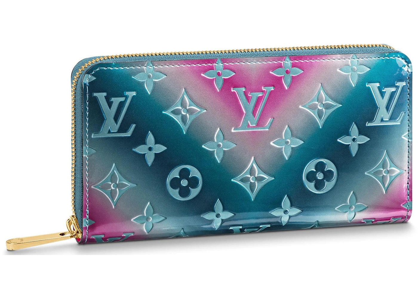 Louis Vuitton Zippy Wallet Monogram Vernis Metallic Blue/Pink