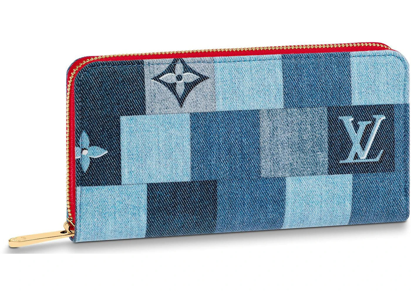 Louis Vuitton Zippy Wallet Denim Monogram Check Blue/Red
