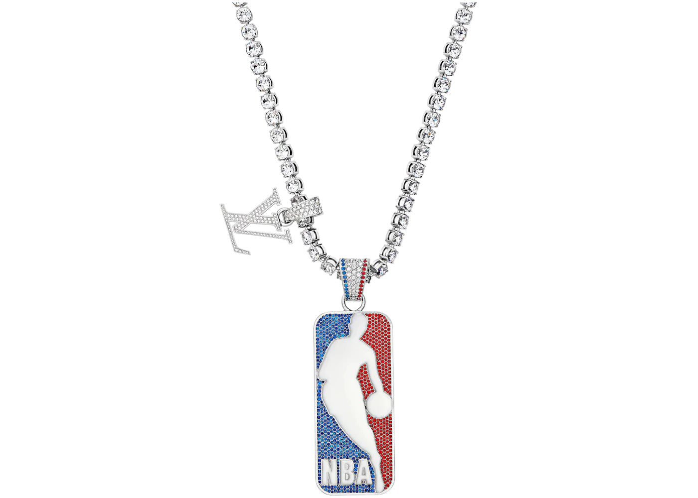 Louis Vuitton x NBA Strass Pendant Necklace Crystal Rhinestones Silver