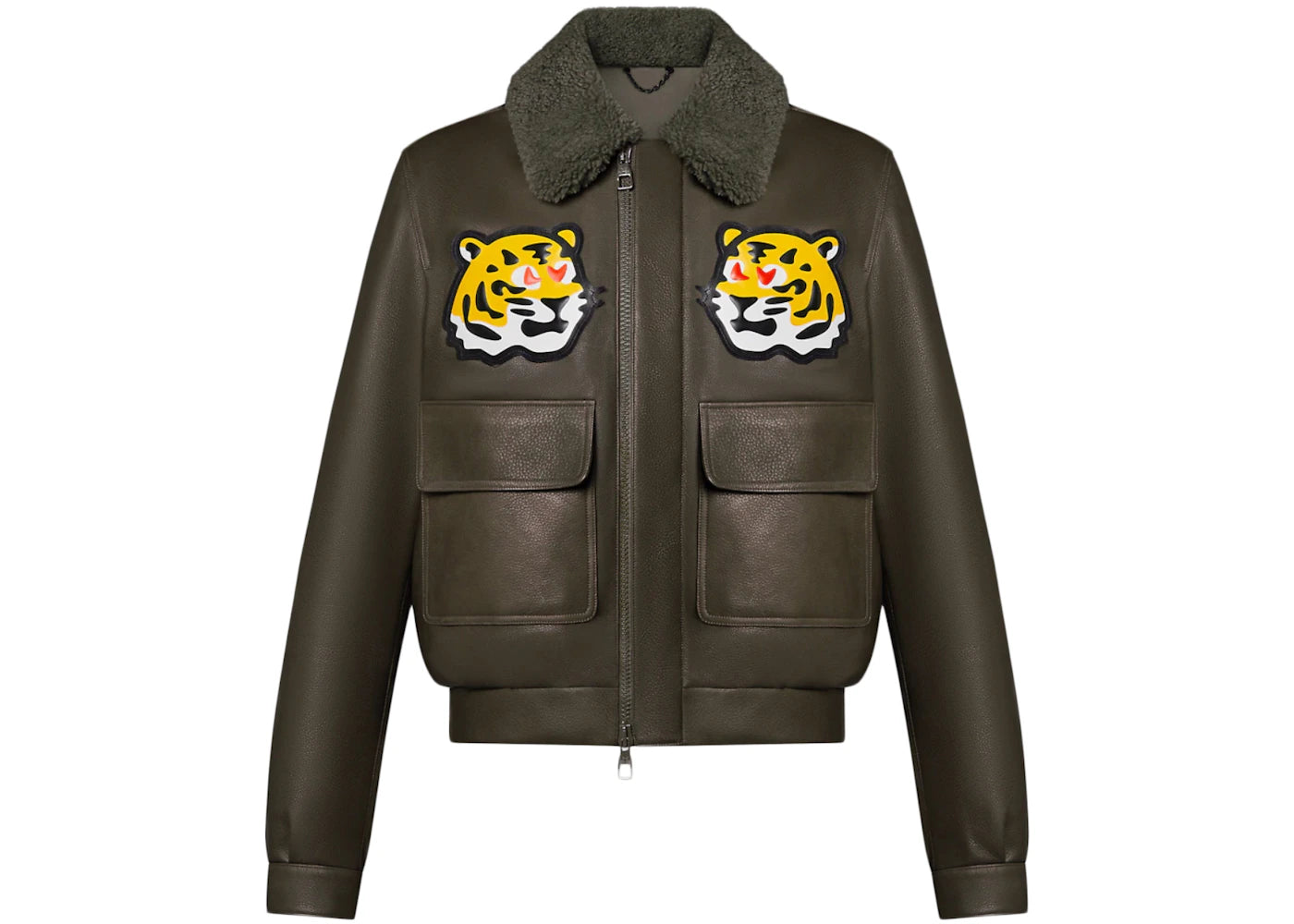 Louis Vuitton x Nigo Leather Blouson with Tiger Patches Jacket Dark Khaki