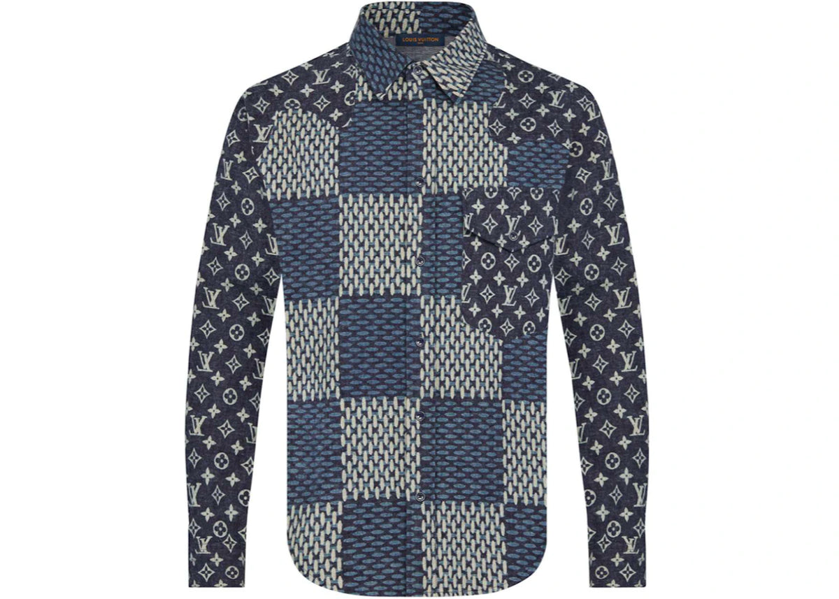 Louis Vuitton x Nigo MNGM Waves Giant Damier Flannel Shirt Indigo