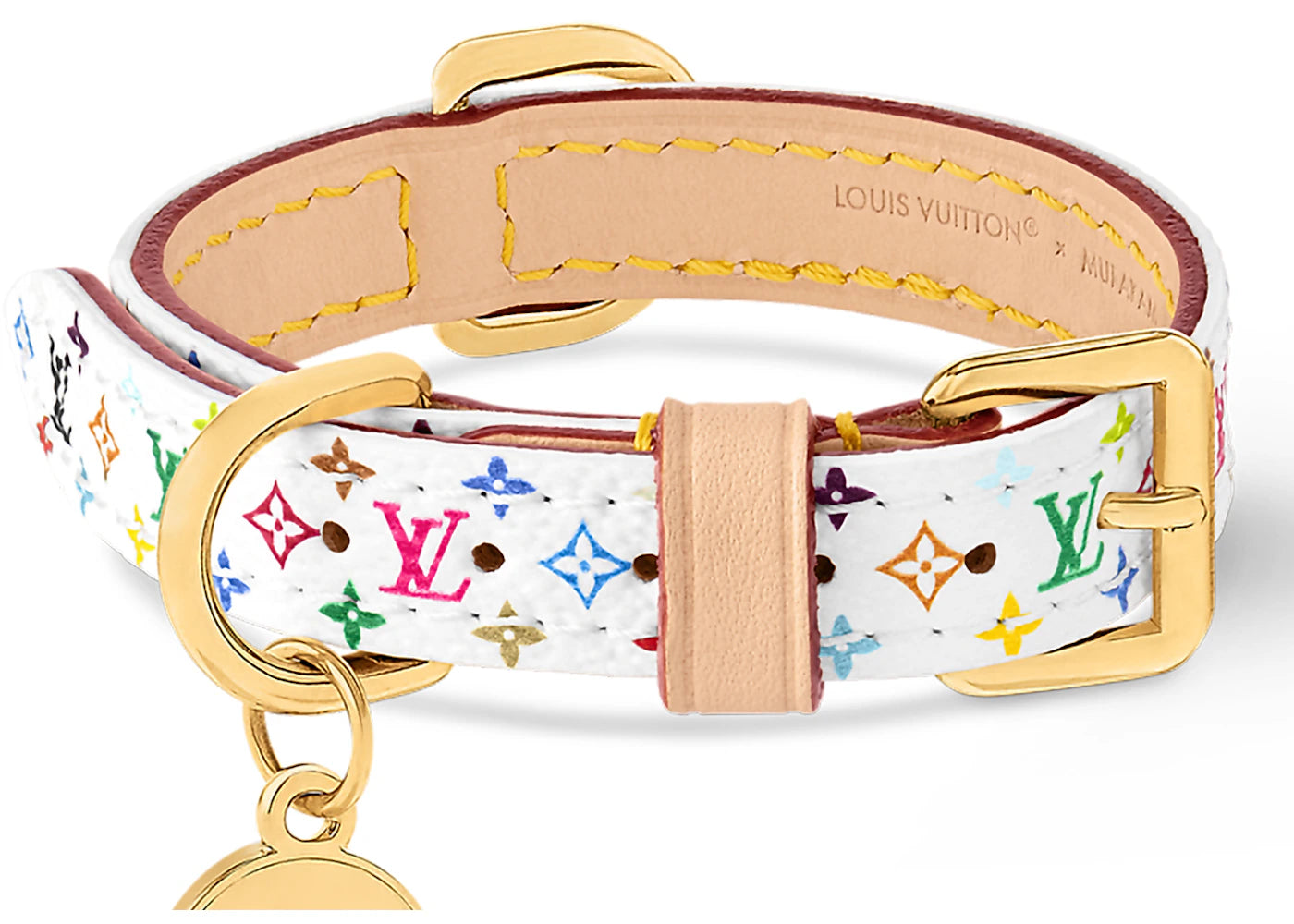 Louis Vuitton x Takashi Murakami Monogram Multicolor Dog Collar XS White Multicolored