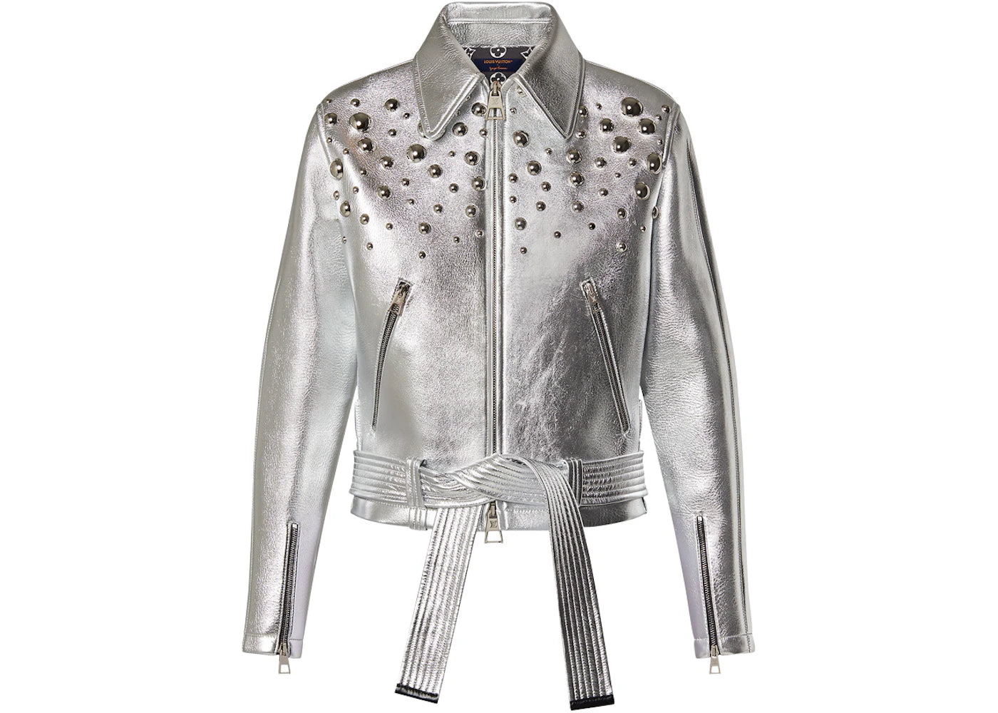 Louis Vuitton x Yayoi Kusama Metal Studs Metallized Leather Jacket Silver